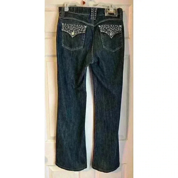 Lawman Women’s Sz 9 Studded Denim Western Jeans Rhinestone Bling Flap Pocket - Picture 1 of 9